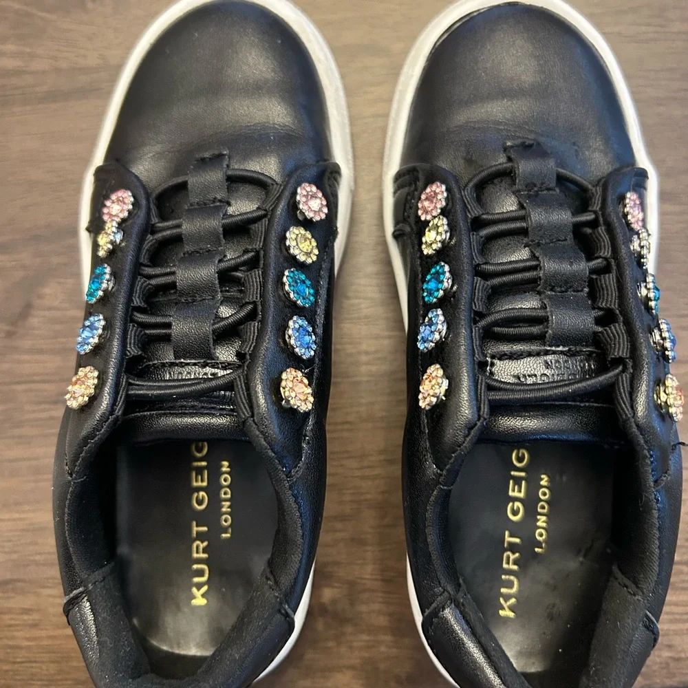 Kurt Geiger Black Kids Sneakers with Multicolor Gem embellishes size12 1/2